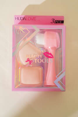 2'li Süngerli + Yüz Temizleme Fırçası Pembe - Yılın Fırsatı