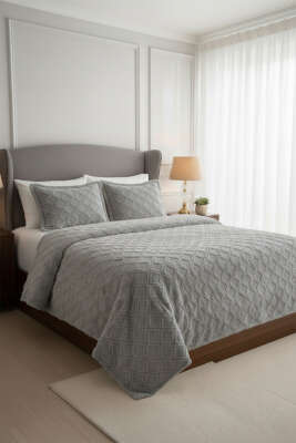 3 Parça Çift Kişilik Pike Takımı Gri - MAHİR HAVLU