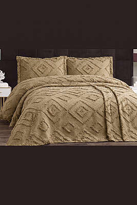 3 Parça Kare Desen Pike Takımı Cappucino - HOBBY HOME