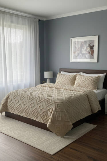 3 Parça Zümrüt Çift Kişilik Pike Takımı Cappucino - Yatak Örtüsü