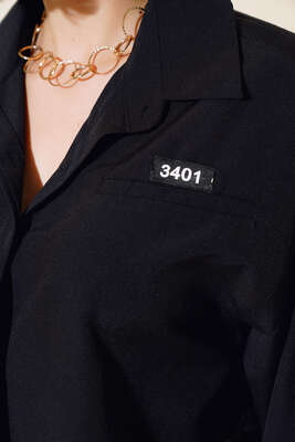 3401 Kısa Gömlek Siyah - Thumbnail