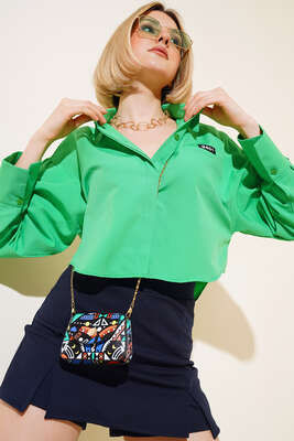 3401 Kısa Gömlek Yeşil - Kadın Giyim Modelleri