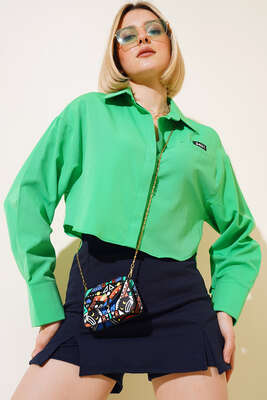 3401 Kısa Gömlek Yeşil - Kadın Giyim Modelleri