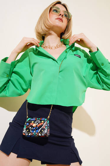 3401 Kısa Gömlek Yeşil - Yeni Giyim