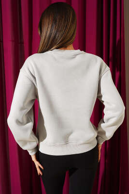 39 Since Baskılı Üç İplik Sweatshirt Gri - Kadın Giyim Modelleri