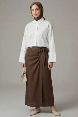 3D Çiçek Aplikeli Gömlek Ekru - Günün Kombini