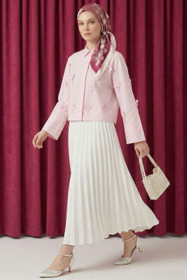 3D Çiçek Aplikeli Gömlek Pembe - Günün Kombini