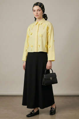 3D Çiçek Aplikeli Gömlek Sarı - Gömlek