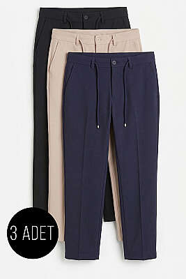 3'lü Bel Lastikli Dar Paça Erkek Kumaş Pantolon Asorti 1 - ERME