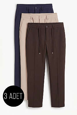 3'lü Bel Lastikli Dar Paça Erkek Kumaş Pantolon Asorti 2 - ERME