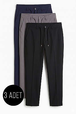 3'lü Bel Lastikli Dar Paça Erkek Kumaş Pantolon Asorti 3 - ERME