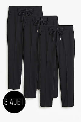 3'lü Bel Lastikli Dar Paça Erkek Kumaş Pantolon Siyah - ERME