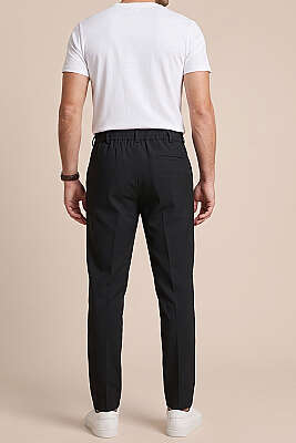 3'lü Bel Lastikli Dar Paça Erkek Kumaş Pantolon Siyah - Erkek Pantolon