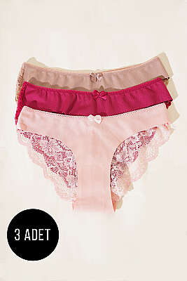 3'lü Dantelli Lazer Kesim Külot KHVŞPD - COTTON HİLL