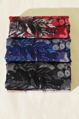 3'lü Dijital Baskılı Floral Bambu Şal Seti Asorti - MODA KAŞMİR