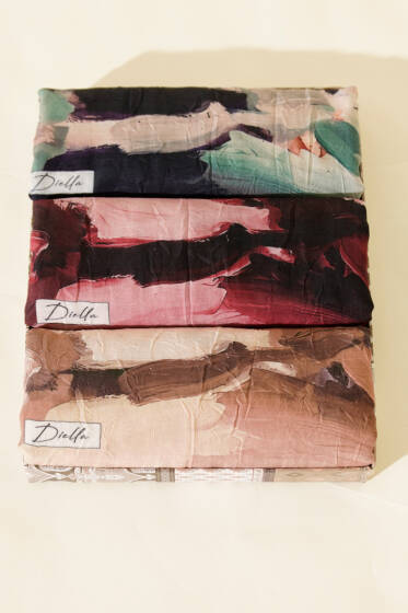 3'lü Ebru Desenli Bambu Kraş Şal Seti Asorti 1 - Desenli Şal Seti