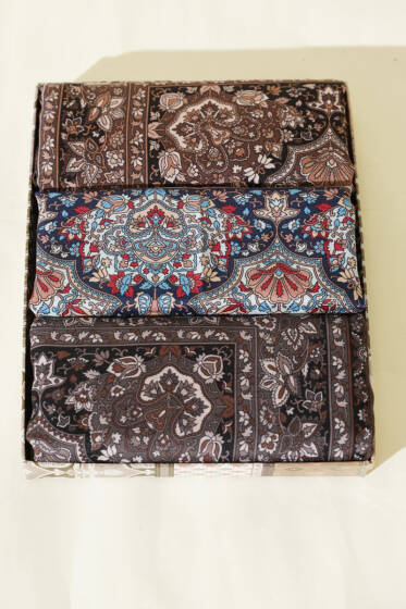 3'lü Etnik Desenli Şerit Geçişli Eşarp Seti Asorti - Desenli Şal Seti