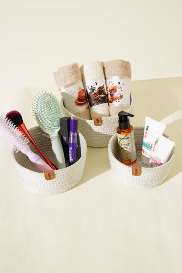 3'lü Hasır Sepet Bej - Banyo Sepeti