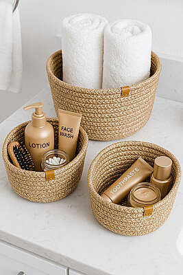 3'lü Hasır Sepet Camel - MAHİR HAVLU