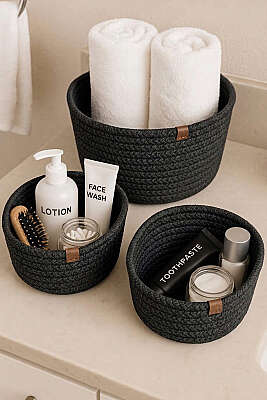 3'lü Hasır Sepet Füme - MAHİR HAVLU