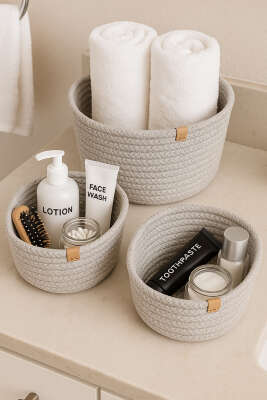 3'lü Hasır Sepet Taş - MAHİR HAVLU