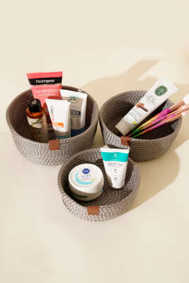 3'lü Hasır Sepet Vizon 