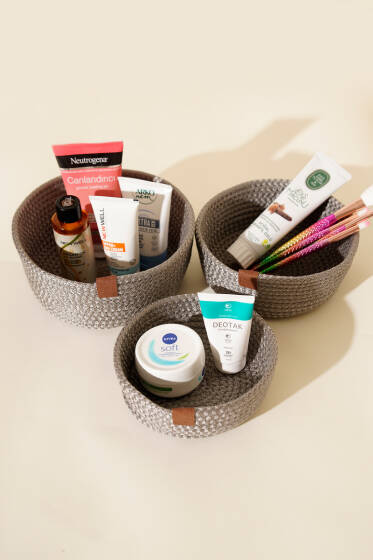 3'lü Hasır Sepet Vizon - Banyo Sepeti