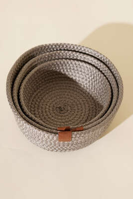 3'lü Hasır Sepet Vizon - Banyo Sepeti