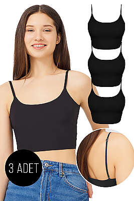 3'lü İp Askılı Lazer Kesim Büstiyer Siyah - COTTON HILL