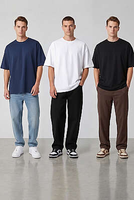3'lü Kısa Kollu Oversize Erkek T-shirt Asorti 1 - Erkek T-shirt