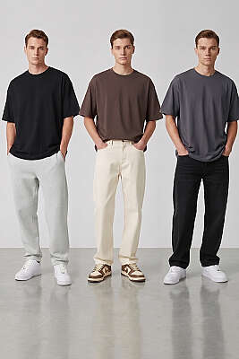 3'lü Kısa Kollu Oversize Erkek T-shirt Asorti 2 - Erkek T-shirt
