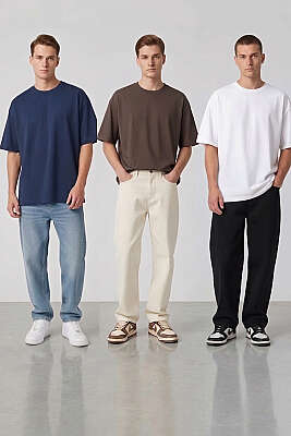 3'lü Kısa Kollu Oversize Erkek T-shirt Asorti 3 - Erkek T-shirt