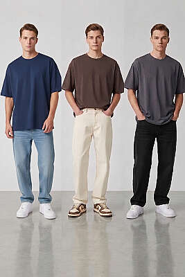 3'lü Kısa Kollu Oversize Erkek T-shirt Asorti 5 - Erkek T-shirt