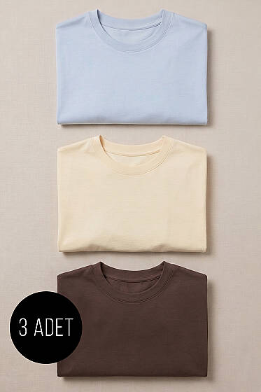 3'lü Kısa Kollu Oversize Erkek T-shirt Asorti 6 - Babalar Günü