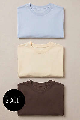 3'lü Kısa Kollu Oversize Erkek T-shirt Asorti 6 - DESTİNA