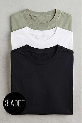 3'lü Kısa Kollu Oversize Erkek T-shirt Asorti 7 