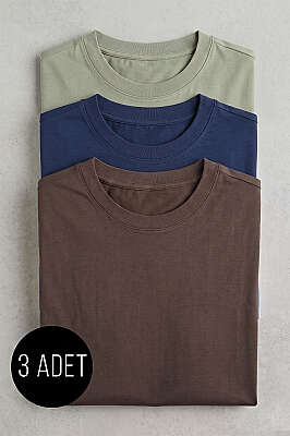 3'lü Kısa Kollu Oversize Erkek T-shirt Asorti 8 