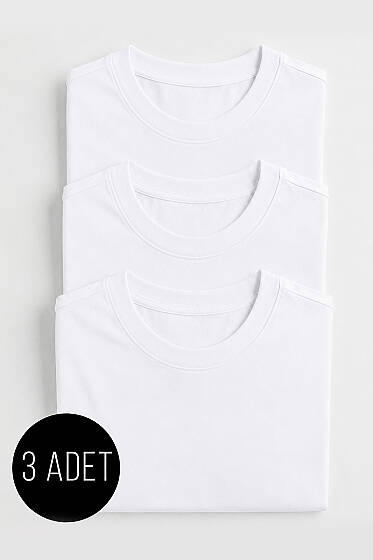 3'lü Kısa Kollu Oversize Erkek T-shirt Beyaz - Erkek T-shirt