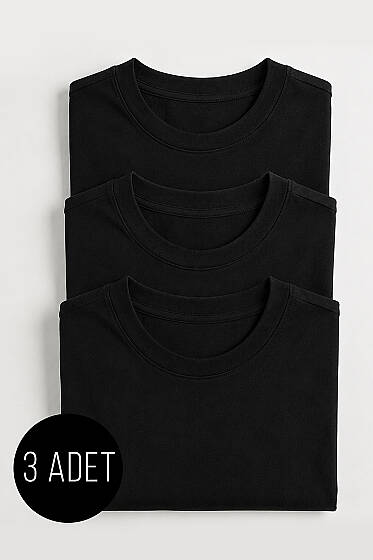 3'lü Kısa Kollu Oversize Erkek T-shirt Siyah - Erkek T-shirt