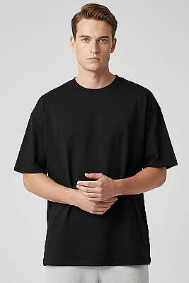 3'lü Kısa Kollu Oversize Erkek T-shirt Siyah - Erkek T-shirt