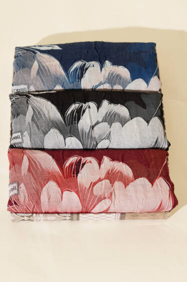 3'lü Lilyum Desen Bambu Kraş Şal Seti Asorti - Desenli Şal Seti