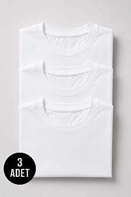 3'lü Oversize Düz Erkek T-shirt Beyaz - FRESHMAN