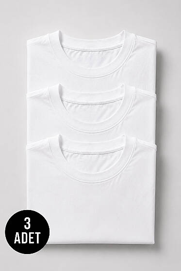 3'lü Oversize Düz Erkek T-shirt Beyaz - Erkek Beyaz Tişört