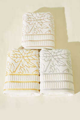 3'Lü Zarif Yaprak Desenli El ve Yüz Havlusu Asorti 1 - MAHİR HAVLU