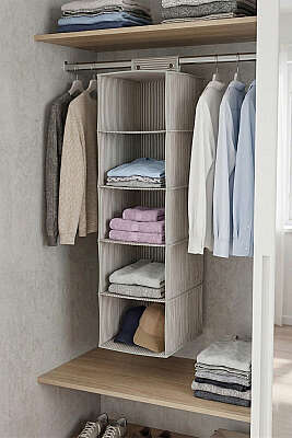 4 Bölmeli Çizgili Askılı Dolap İçi Düzenleyici Gri - Ev Dekorasyon