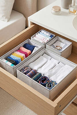 4'lü Çekmece Düzenleyici Seti Gri - Ev Dekorasyon