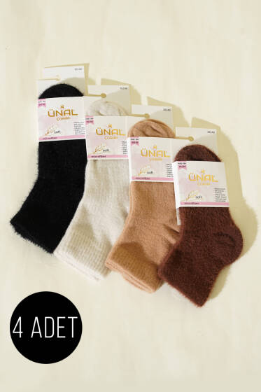 4'lü Paket Kadın Peluş Çorap Seti Asorti 3 - Babet / Patik Çorap