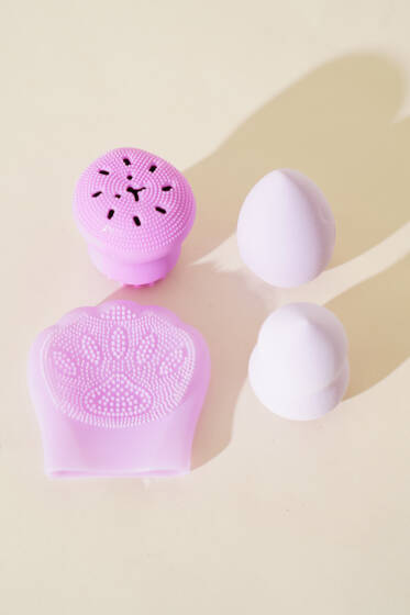 4'lü Peeling Etkili Silikon Bakım Seti Lila - Makyaj Aksesuarları