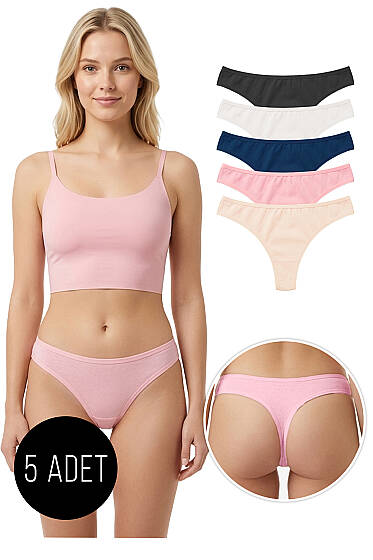5'li Bikini Külot - Renkli 3 - String Külot