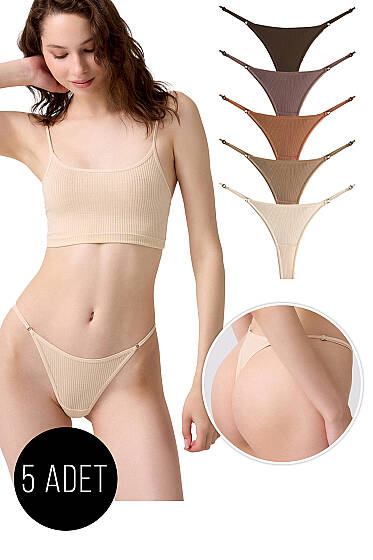 5'li Fitilli Ayarlanabilir Askılı Tanga - Renkli 2 - String Külot